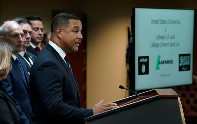 Brooklyn Federal Prosecutor Breon Peace at a press conference announcing financial sanctions for Lafarge for its ties to the Islamic State group, Tuesday, October 18, 2022 in New York