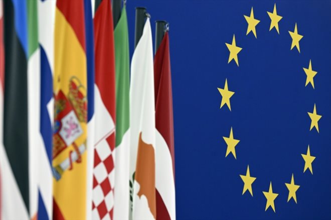 European flags at the Strasbourg Parliament, December 14, 2022