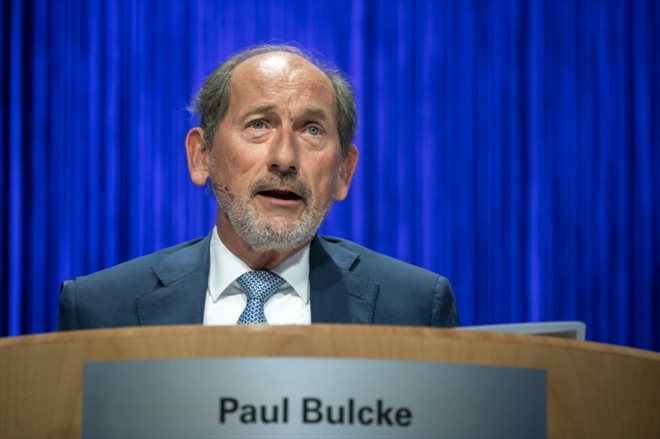 Paul Bulcke, président de Nestlé,lors de l'assemblée générale des actionnaires du géant suisse de l'alimentation Nestlé à Ecublens, près de Lausanne, le 18 avril 2024