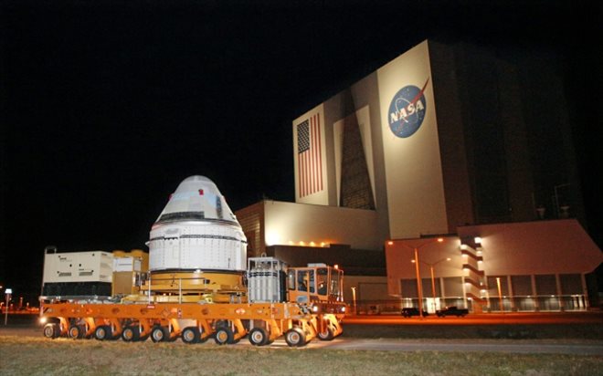 Boeing's Starliner capsule at the Kennedy Space Center in Florida on April 16, 2024 