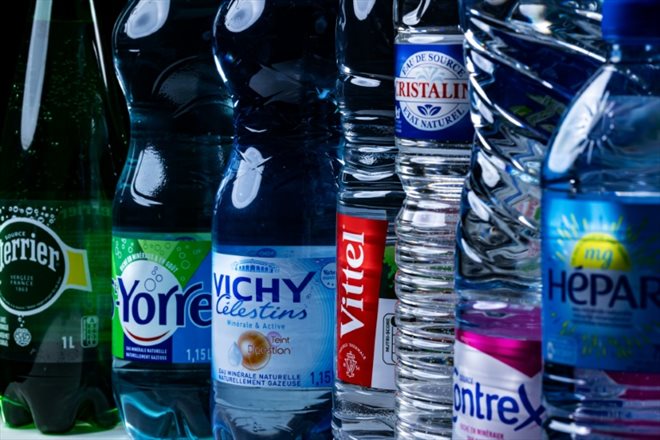 Bottles of mineral water from brands belonging to the Nestlé Waters group, February 21, 2024 in Paris