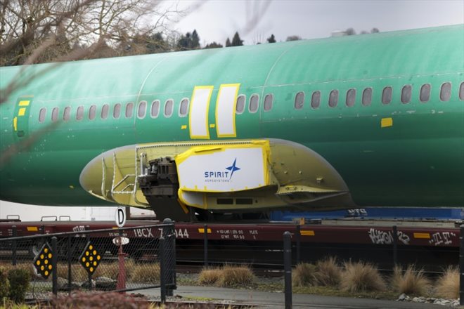 Un fuselage de 737 MAX fabriqué par Spirit AeroSystems, le 25 janvier 2024 à Renton (Etat de Washington)