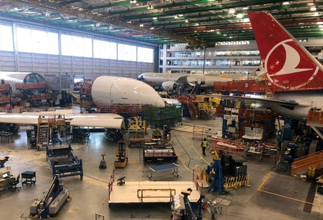 At the start of the 787 Dreamliner assembly line at Boeing's North Charleston, North Carolina plant, large parts are still loose