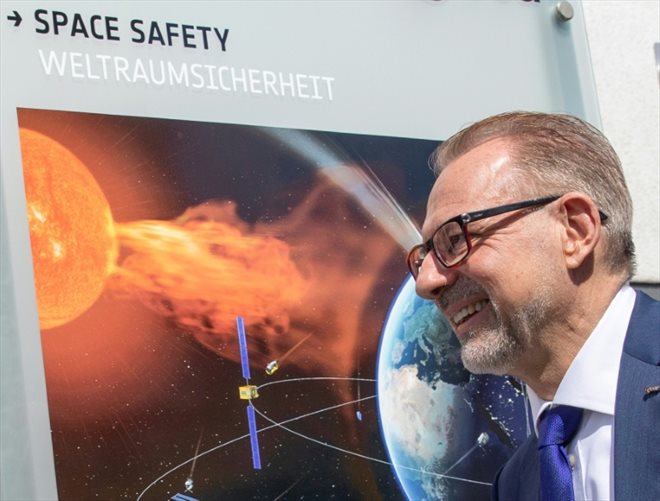 ESA Director General Josef Aschbacher at the European Space Operations Center in Darmsdadt, Germany, April 12, 2022