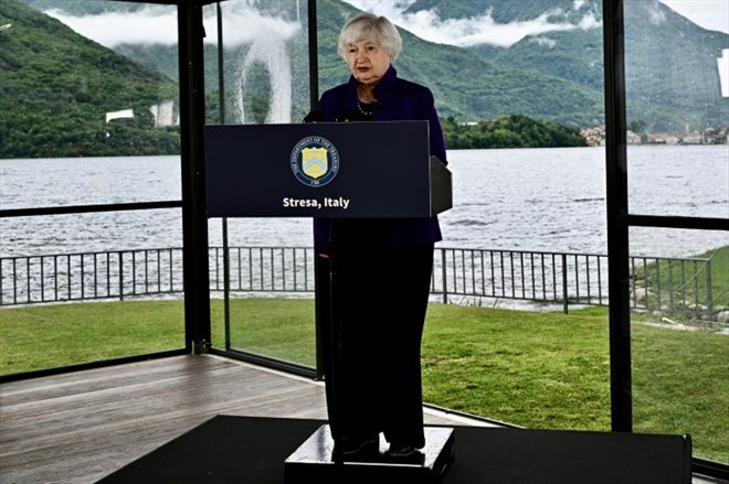 La secrétaire américaine au Trésor Janet Yellen à Stresa, en Italie, le 23 mai 2024 à l'occasion d'un G7 Finances