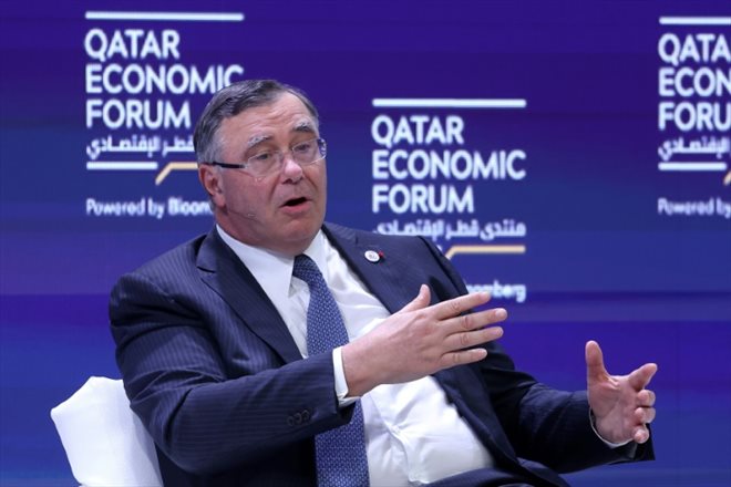 TotalEnergies Chairman and CEO Patrick Pouyanné speaks during a session of the Qatar Economic Forum in Doha, May 15, 2024