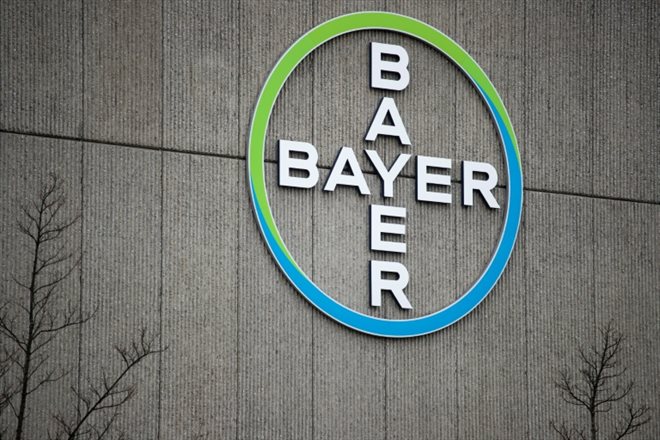 The Bayer group logo on one of its buildings in Berlin, Germany, March 20, 2019