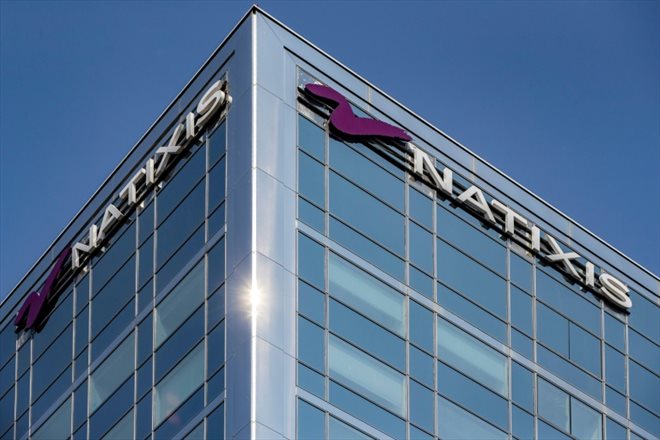 Le logo de la banque française Natixis, le 28 août 2018 à Paris